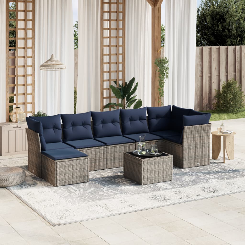 sofasæt til haven 8 dele med hynder polyrattan grå