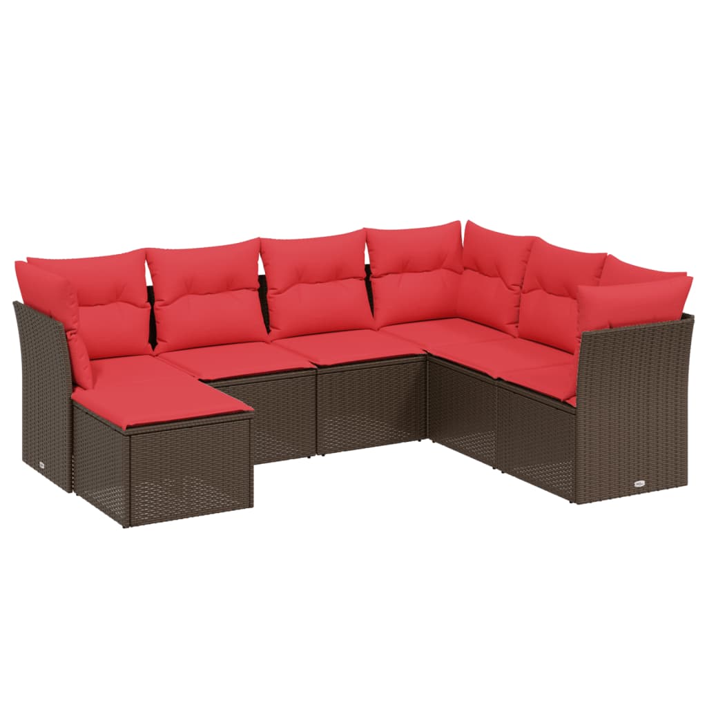 sofasæt til haven 7 dele med hynder polyrattan brun