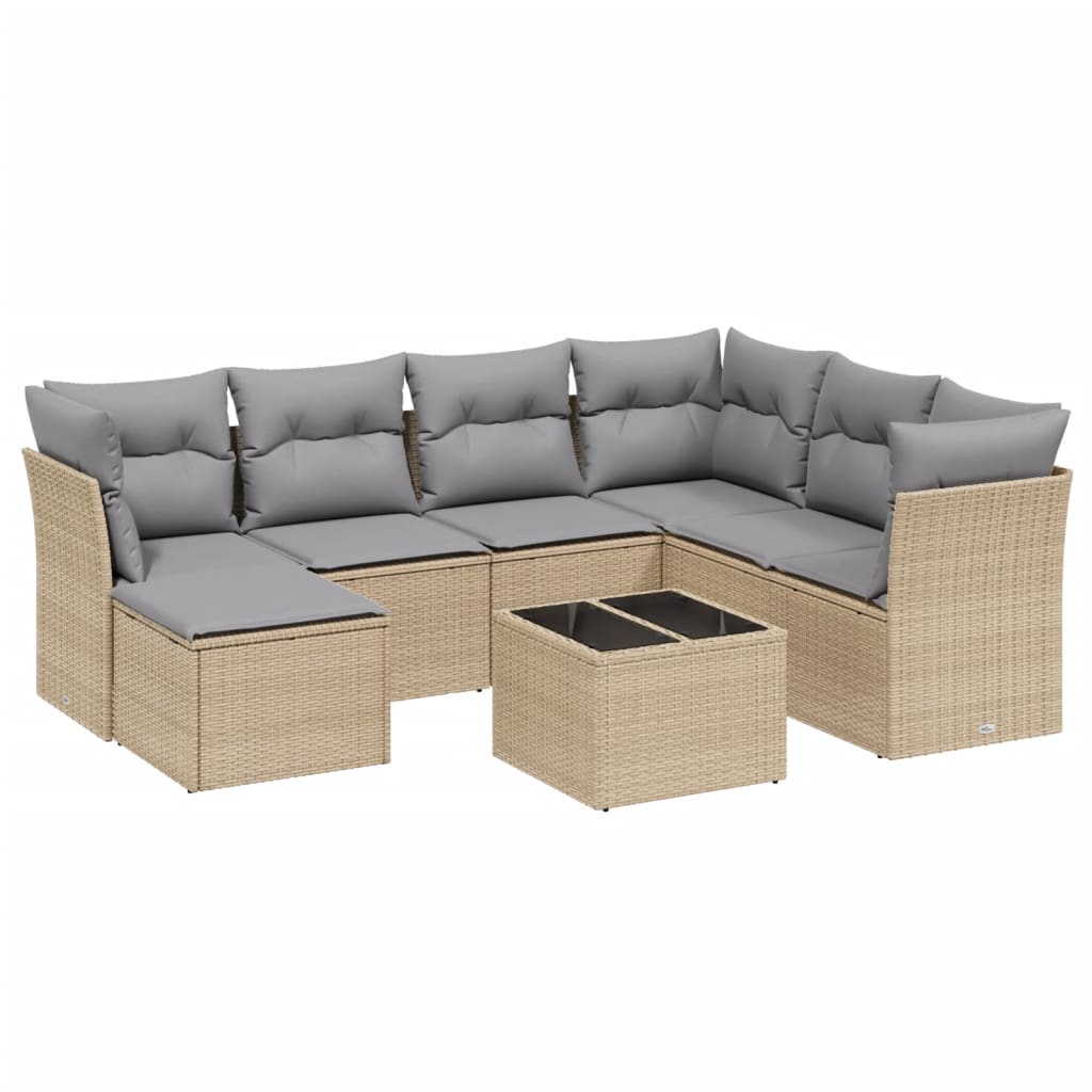 havesofasæt 8 dele med hynder polyrattan beige
