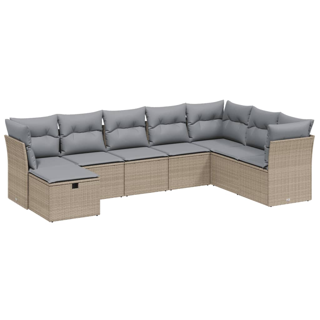 havesofasæt 8 dele med hynder polyrattan beige