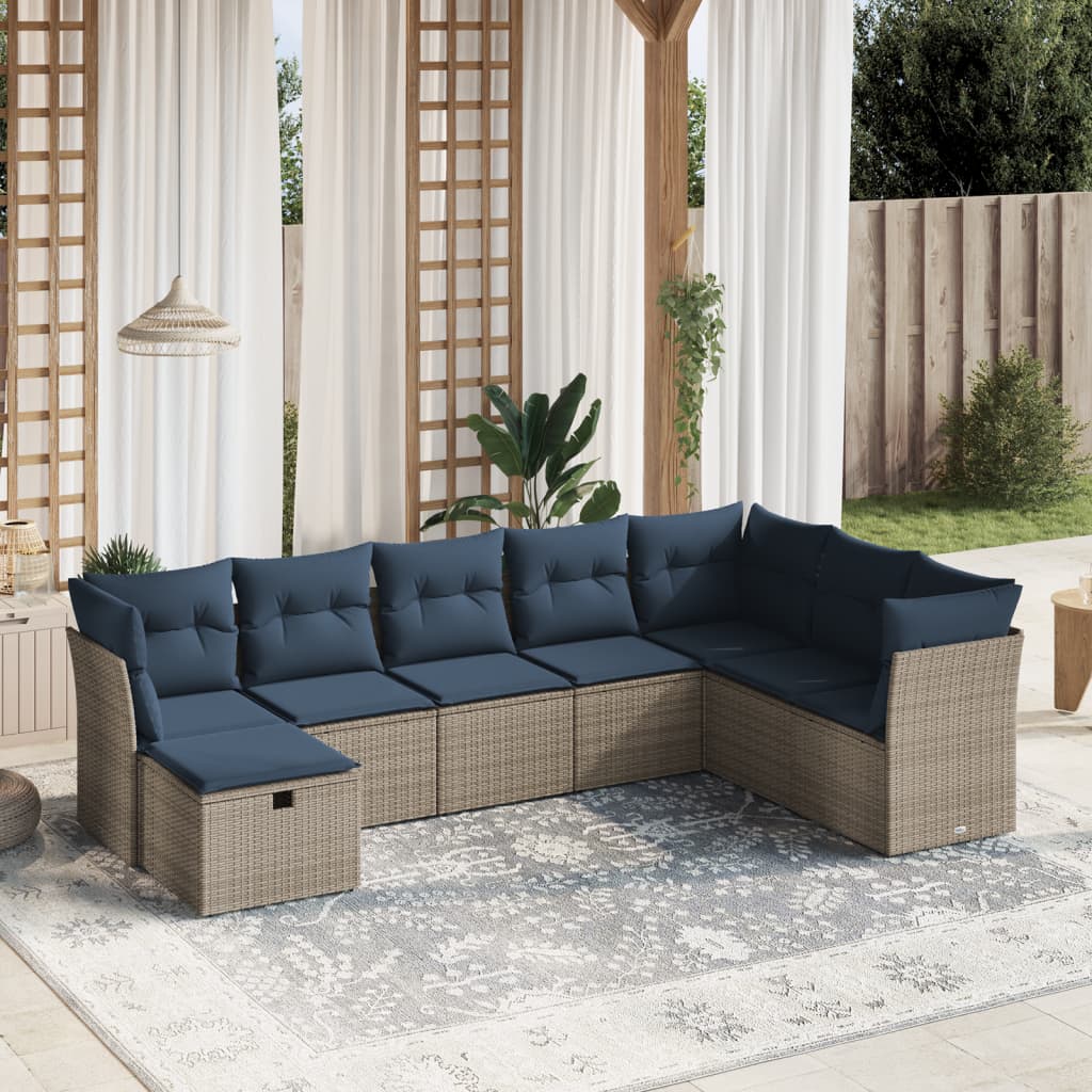 sofasæt til haven 8 dele med hynder polyrattan grå