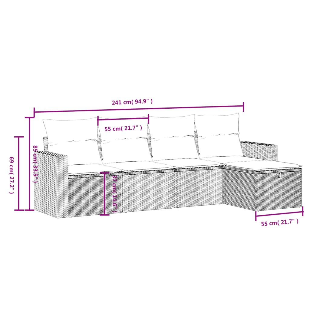 havesofasæt 5 dele med hynder polyrattan beige