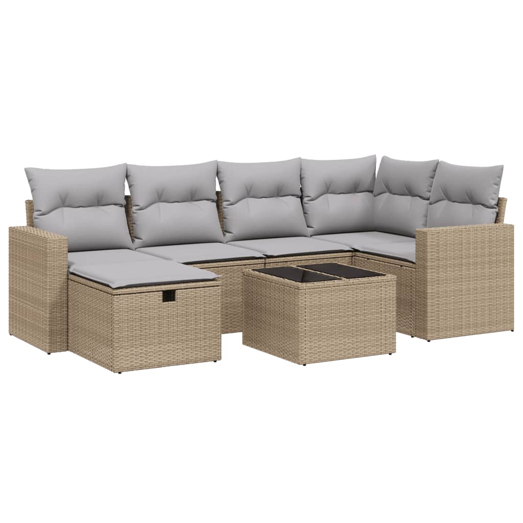 havesofasæt 7 dele med hynder polyrattan beige