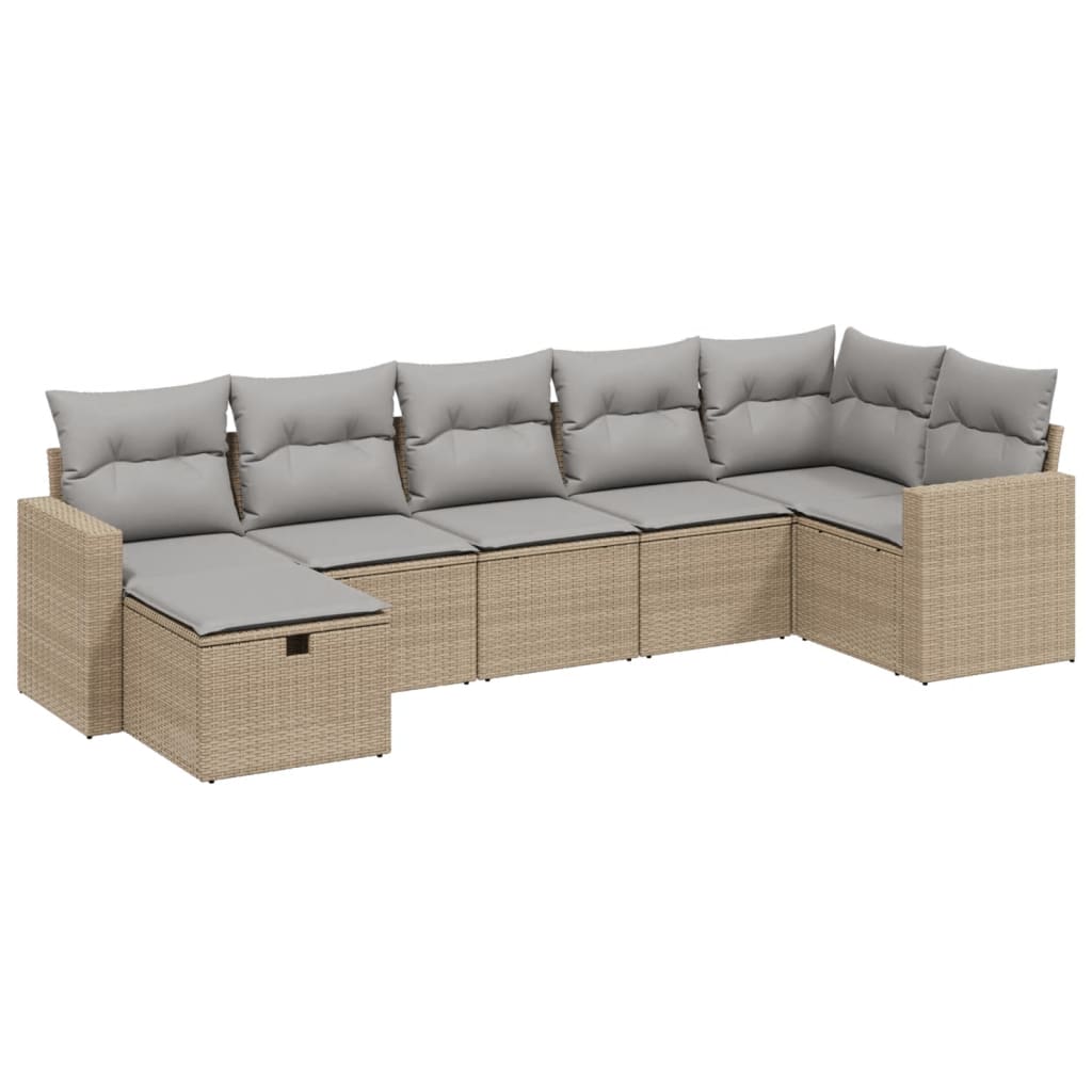 havesofasæt 7 dele med hynder polyrattan beige