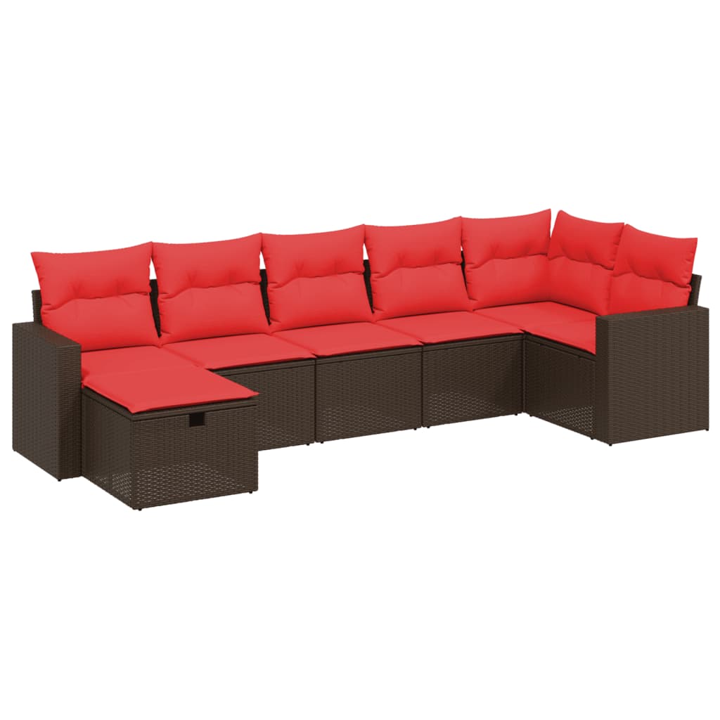 sofasæt til haven 7 dele med hynder polyrattan brun