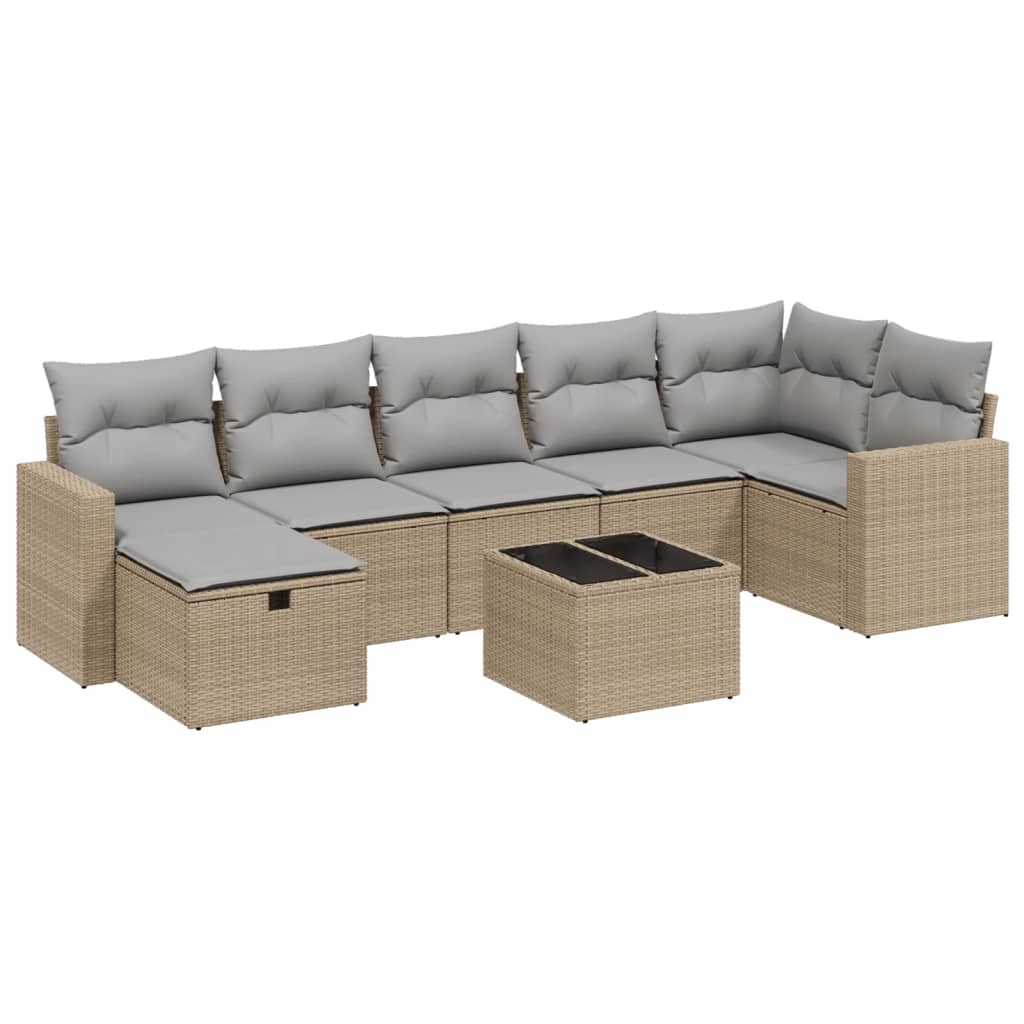 havesofasæt 8 dele med hynder polyrattan beige