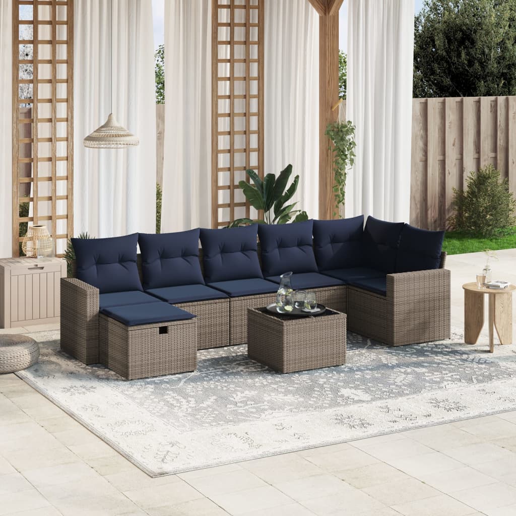 sofasæt til haven 8 dele med hynder polyrattan grå