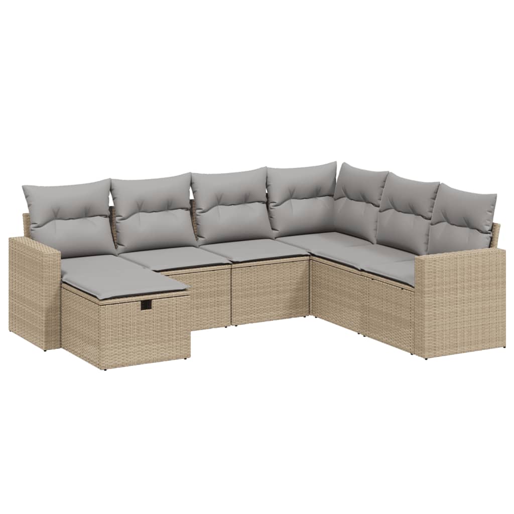 havesofasæt 7 dele med hynder polyrattan beige