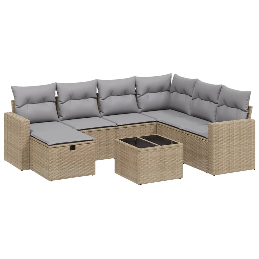 havesofasæt 8 dele med hynder polyrattan beige