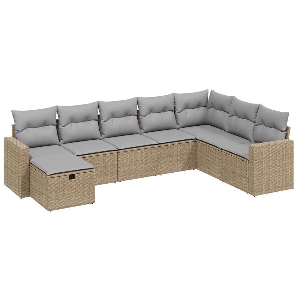 havesofasæt 8 dele med hynder polyrattan beige