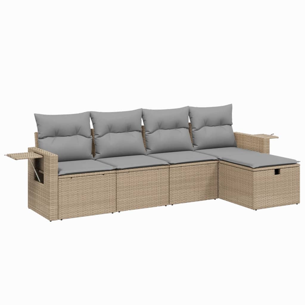 havesofasæt 5 dele med hynder polyrattan beige