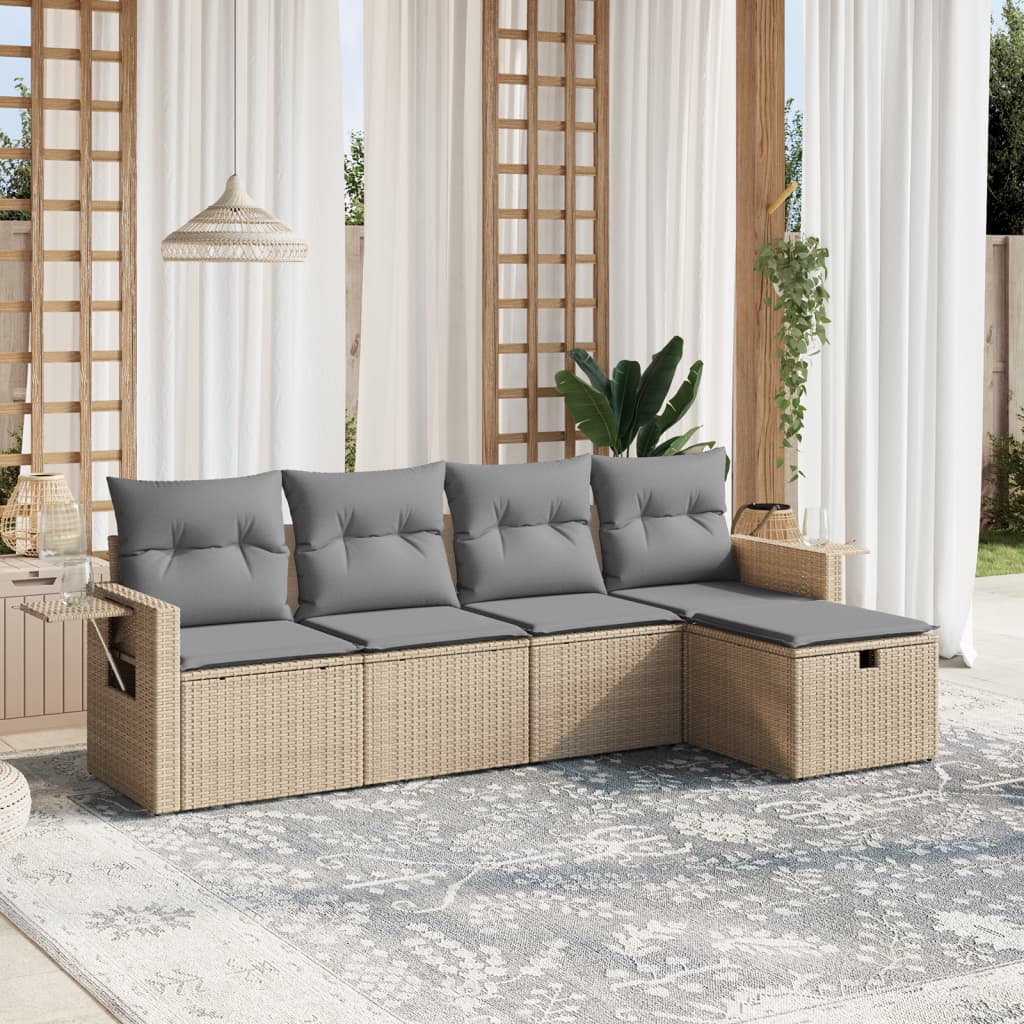havesofasæt 5 dele med hynder polyrattan beige