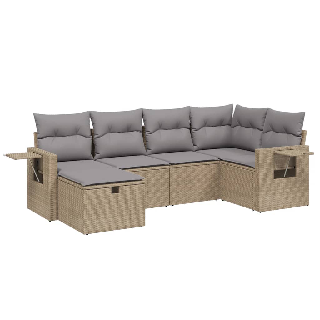 havesofasæt 6 dele med hynder polyrattan beige