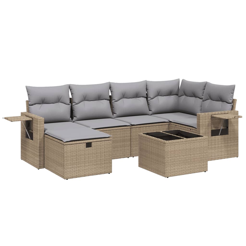 havesofasæt 7 dele med hynder polyrattan beige