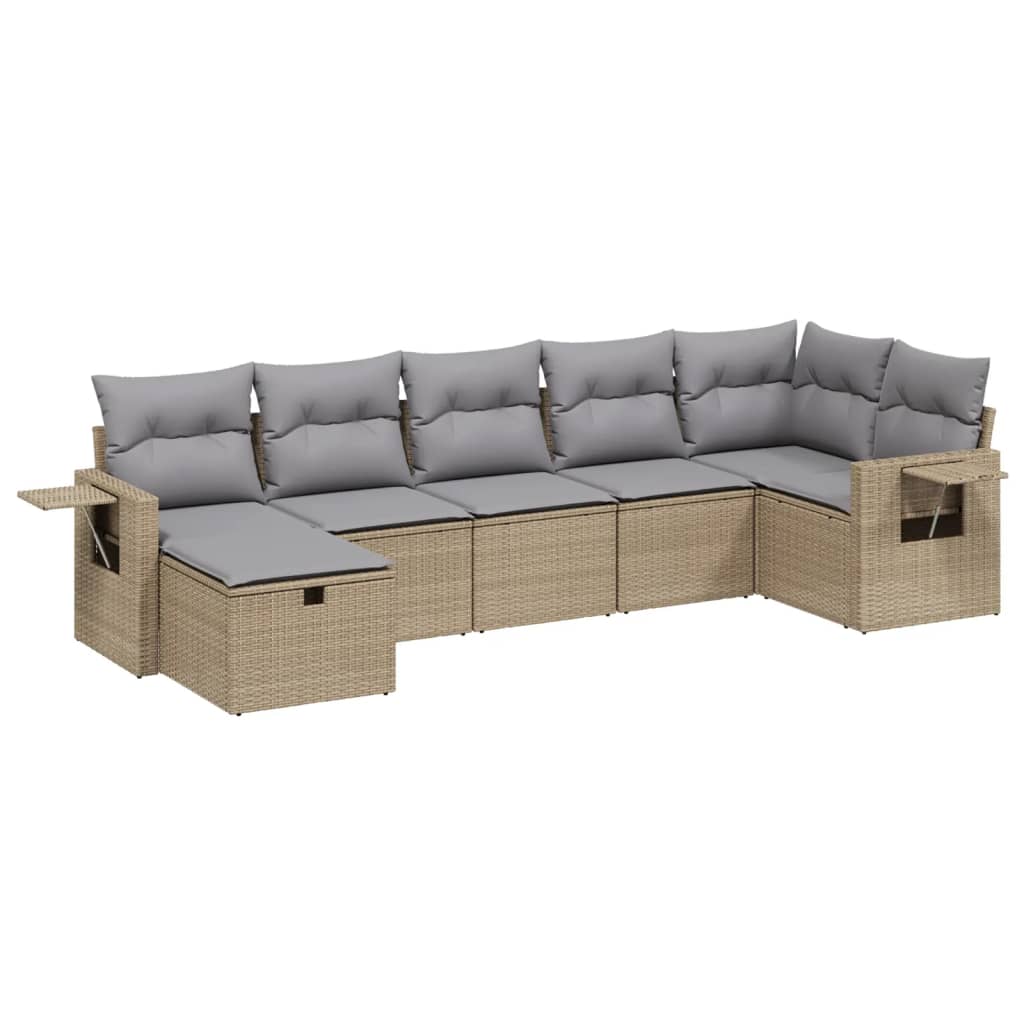 havesofasæt 7 dele med hynder polyrattan beige