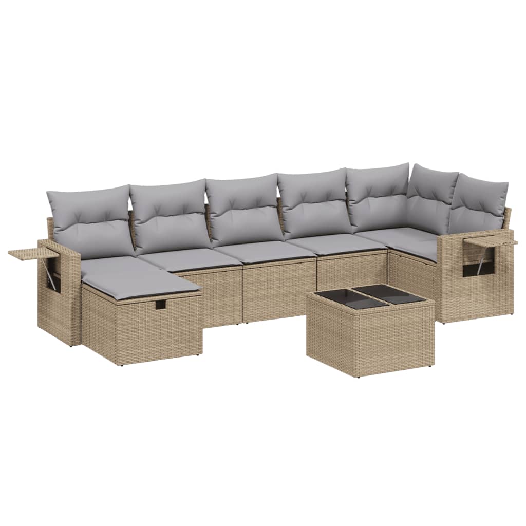 havesofasæt 8 dele med hynder polyrattan beige