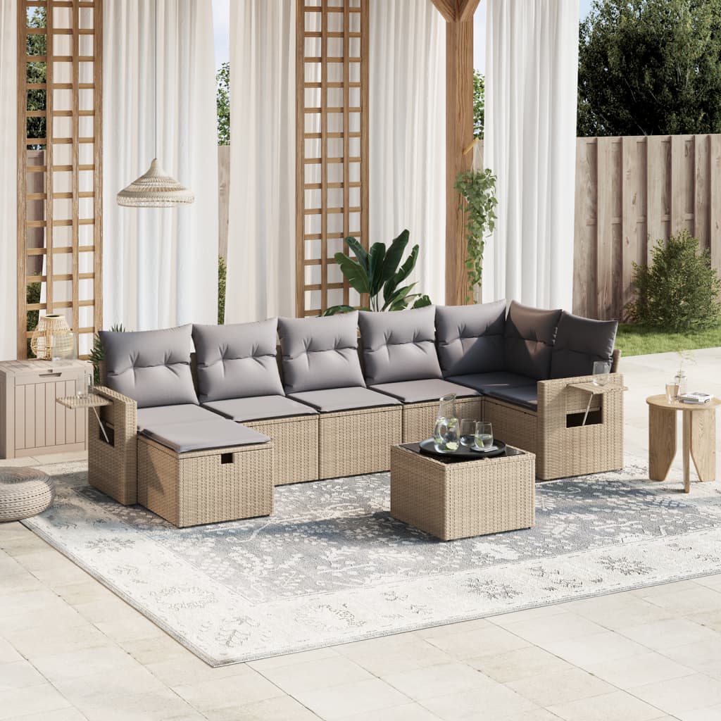 havesofasæt 8 dele med hynder polyrattan beige