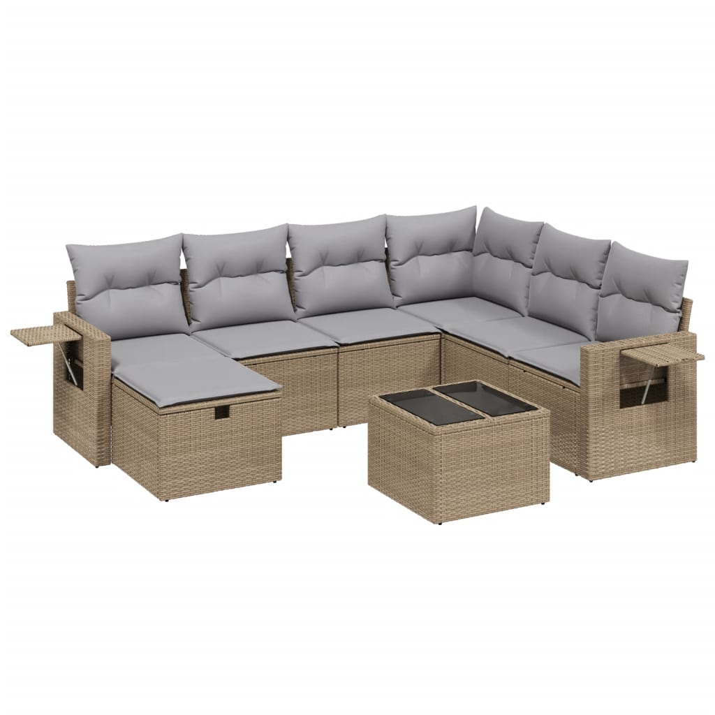 havesofasæt 8 dele med hynder polyrattan beige