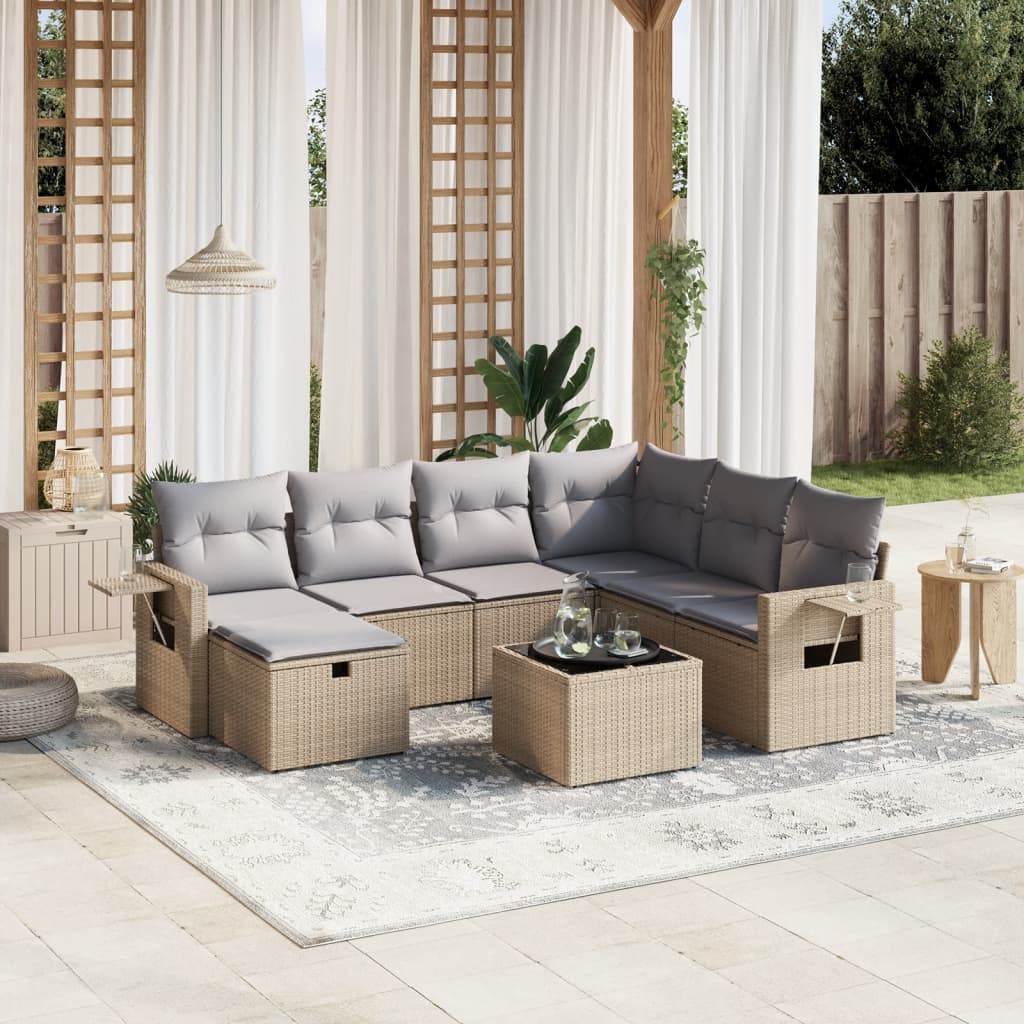havesofasæt 8 dele med hynder polyrattan beige