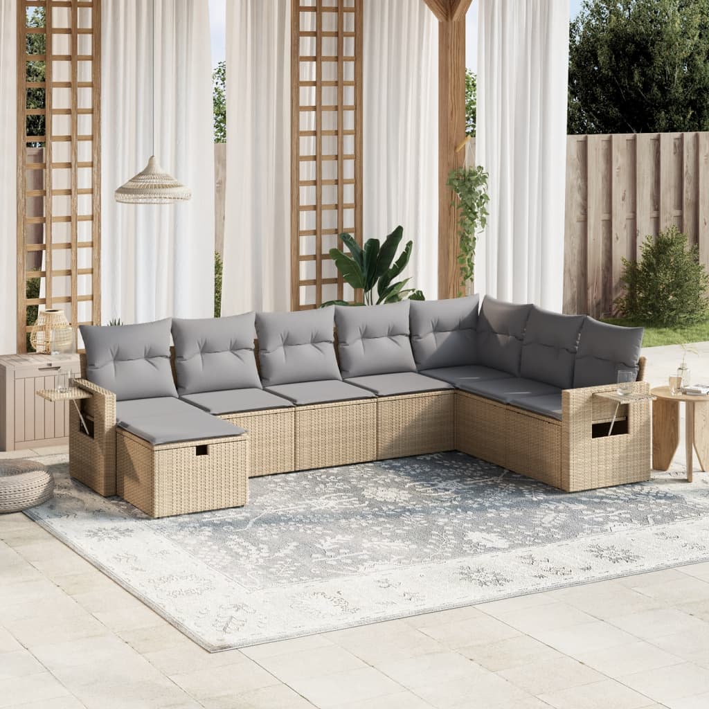 havesofasæt 8 dele med hynder polyrattan beige