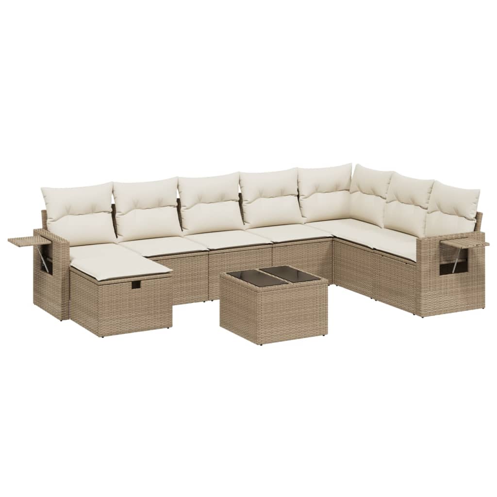 sofasæt til haven 9 dele med hynder polyrattan beige