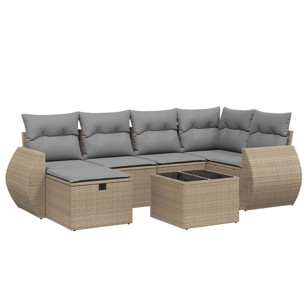 havesofasæt 7 dele med hynder polyrattan beige