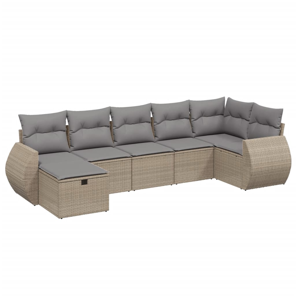 havesofasæt 7 dele med hynder polyrattan beige