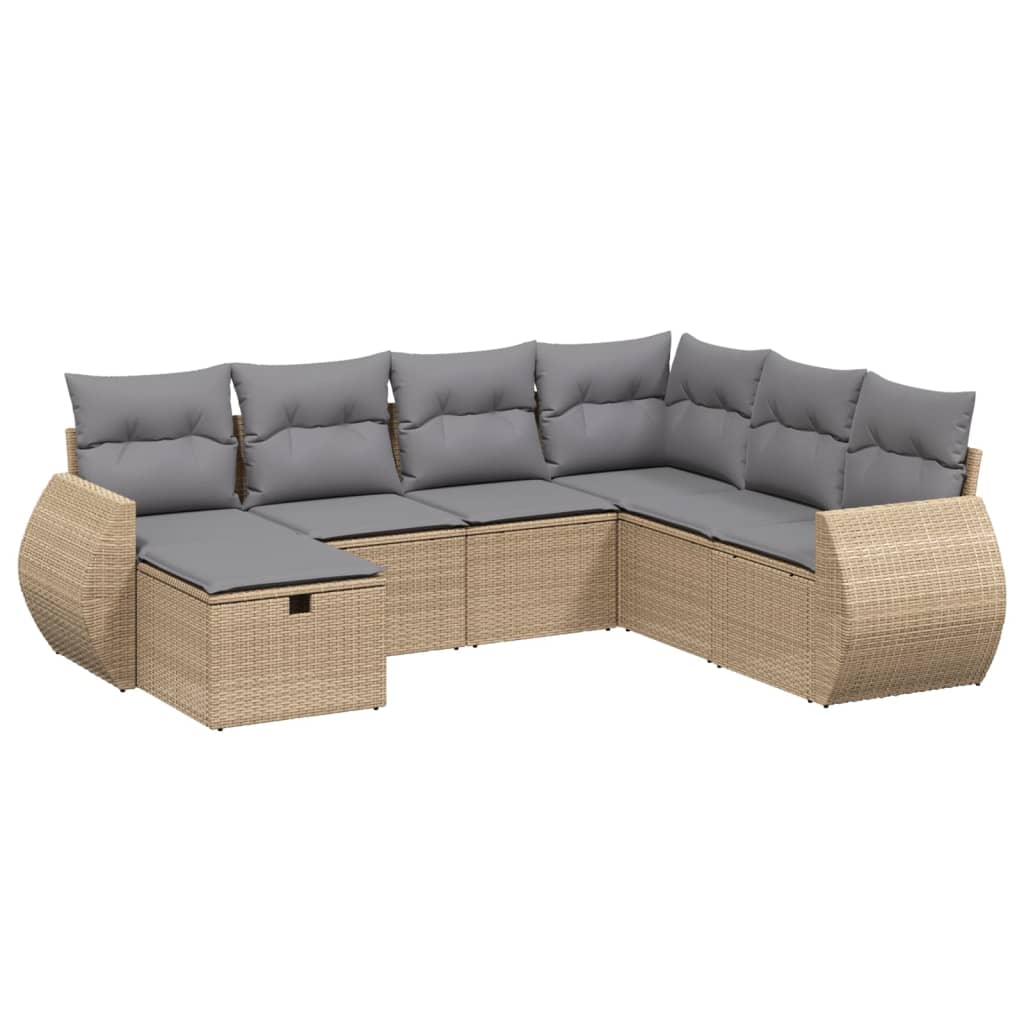 havesofasæt 7 dele med hynder polyrattan beige
