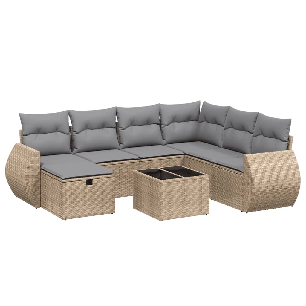 havesofasæt 8 dele med hynder polyrattan beige