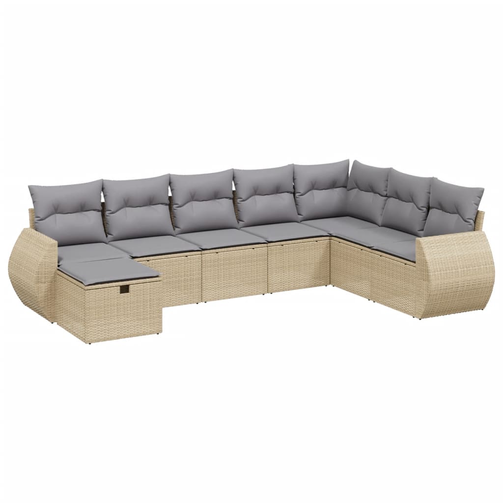 havesofasæt 8 dele med hynder polyrattan beige