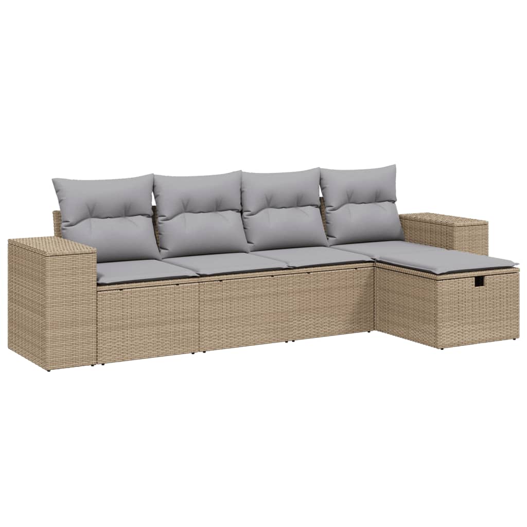 havesofasæt 5 dele med hynder polyrattan beige