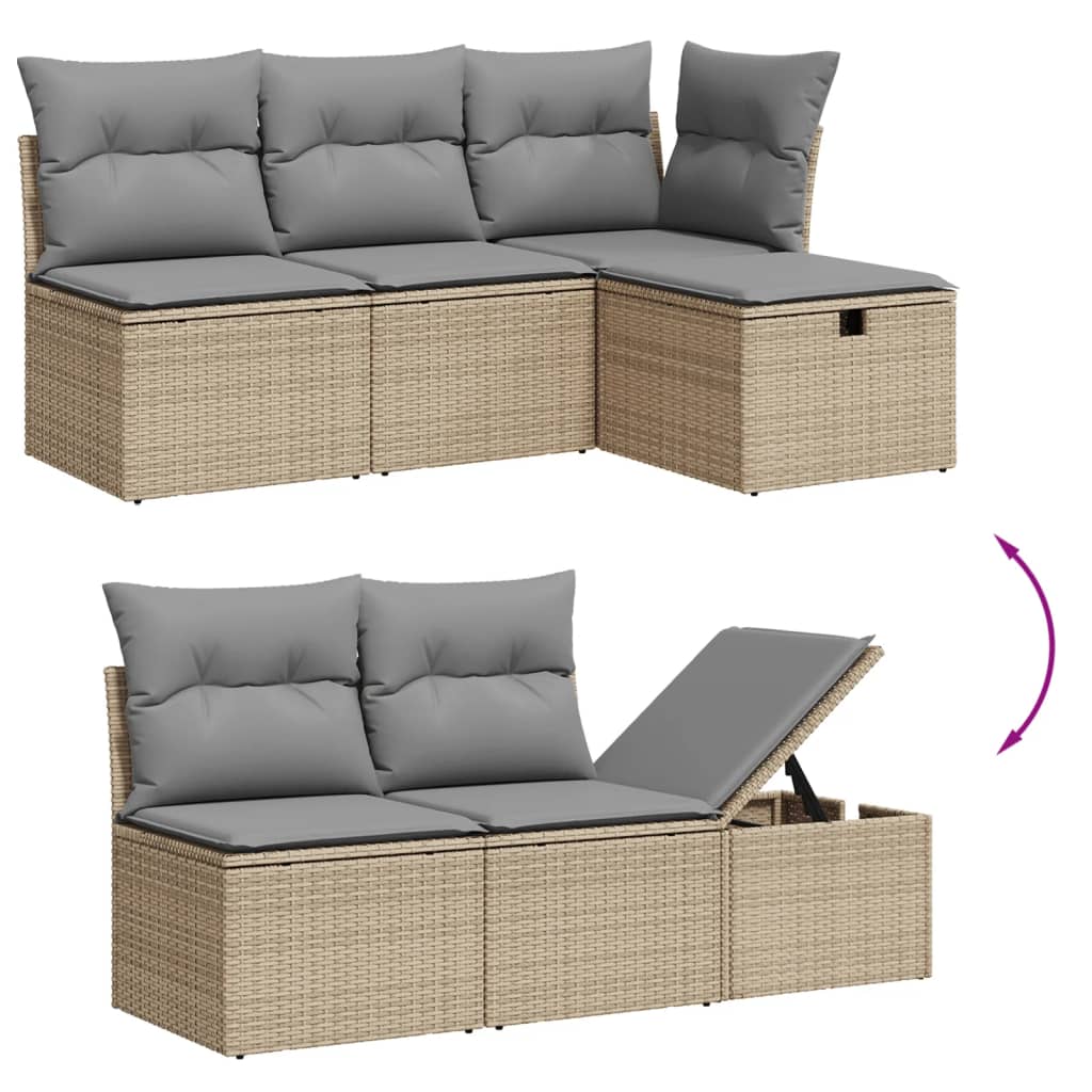 havesofasæt 5 dele med hynder polyrattan beige
