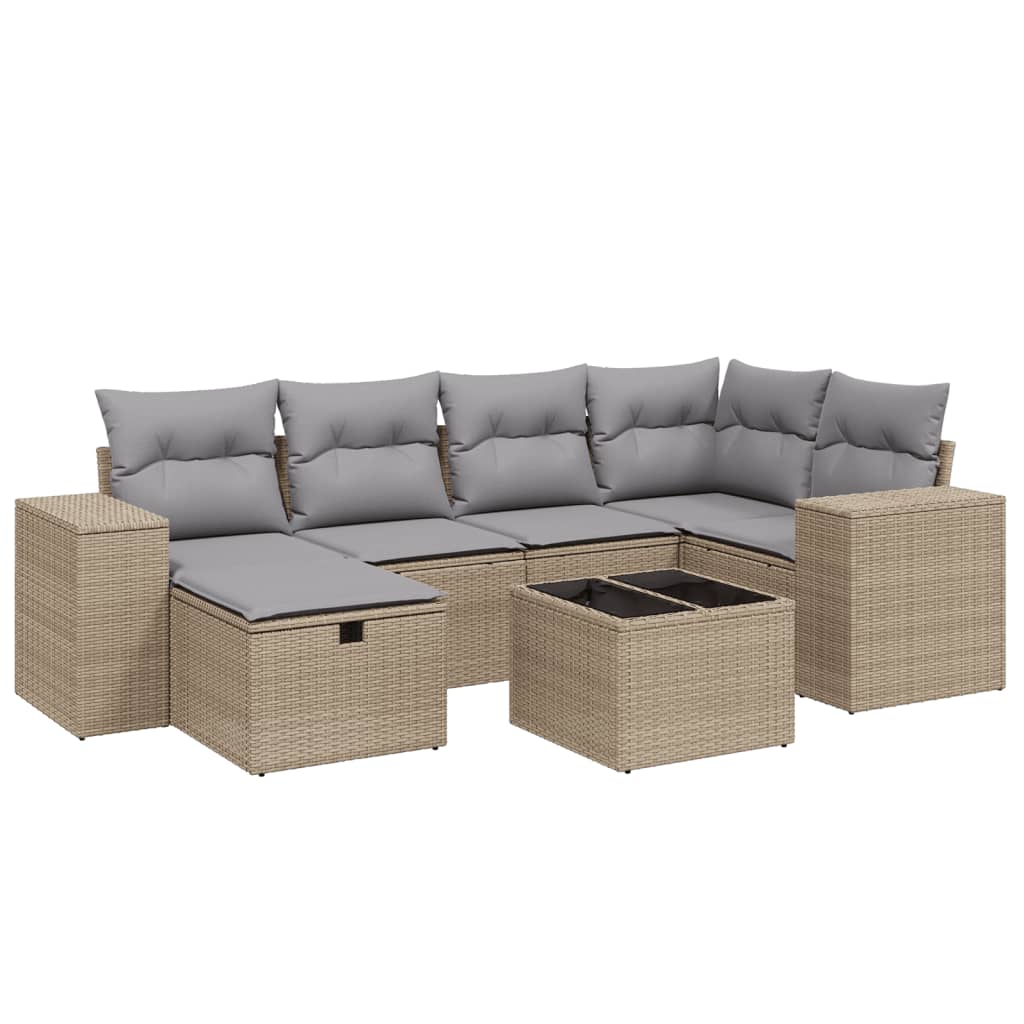 havesofasæt 7 dele med hynder polyrattan beige