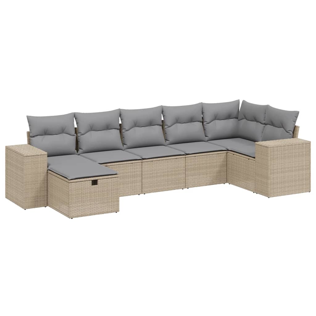 havesofasæt 7 dele med hynder polyrattan beige