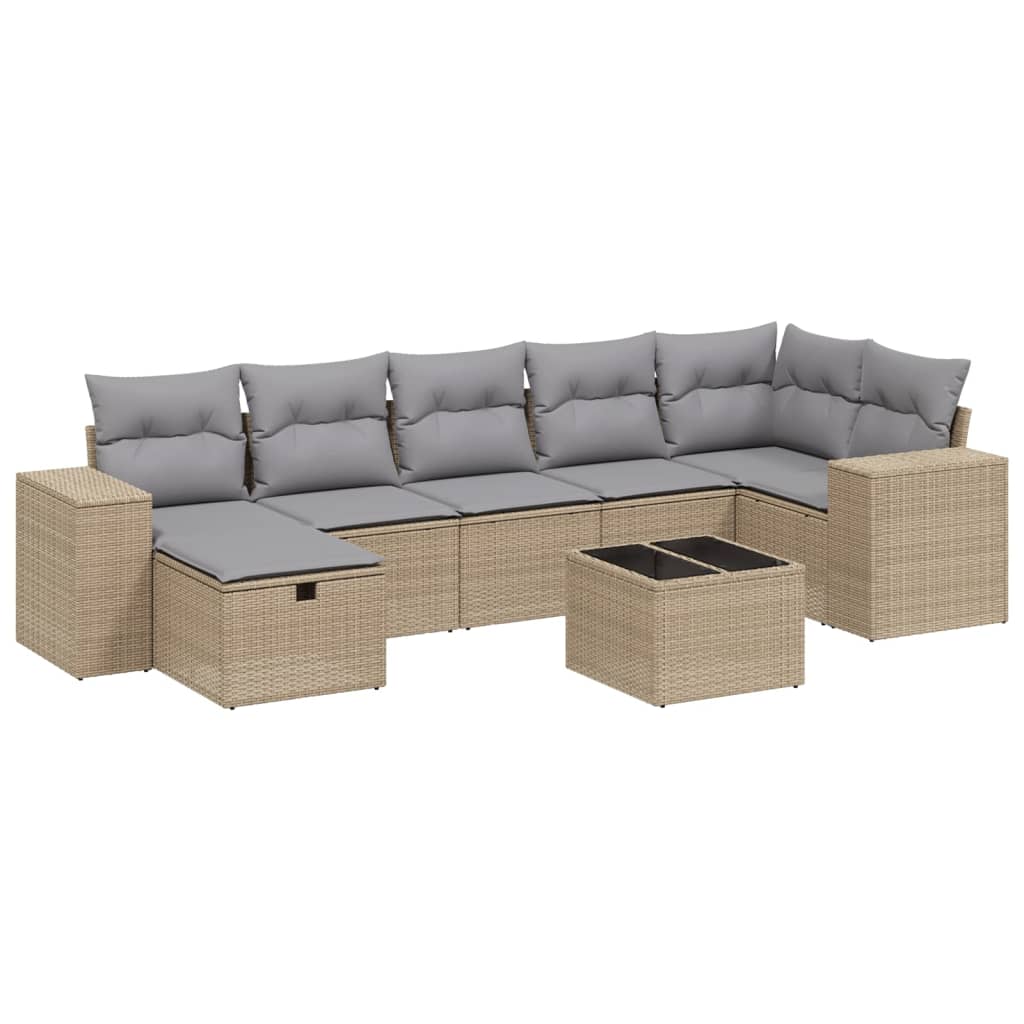 havesofasæt 8 dele med hynder polyrattan beige