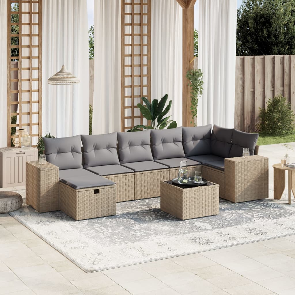 havesofasæt 8 dele med hynder polyrattan beige