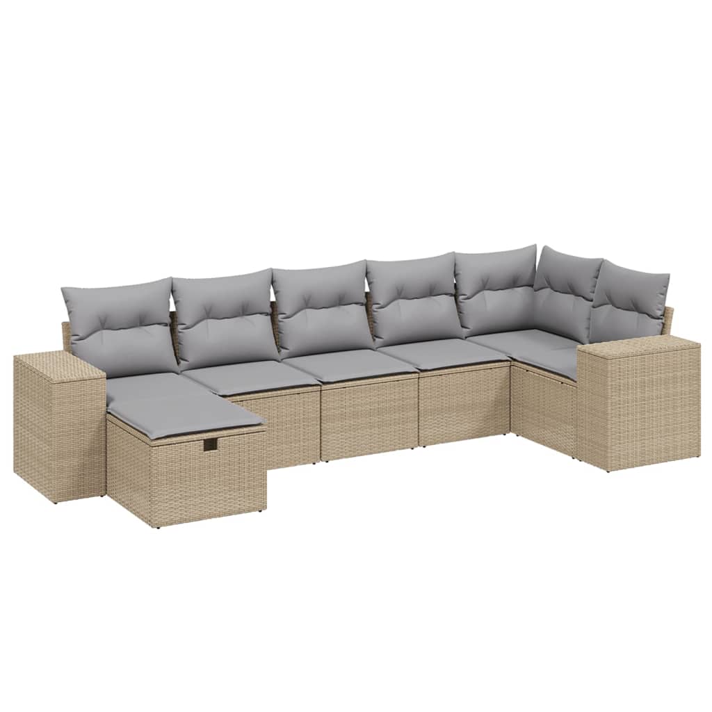 havesofasæt 7 dele med hynder polyrattan beige