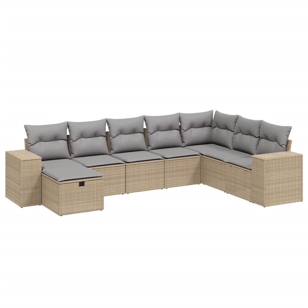 havesofasæt 8 dele med hynder polyrattan beige