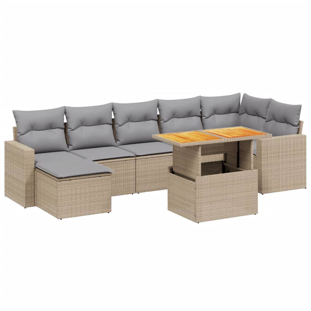 havesofasæt 8 dele med hynder polyrattan beige