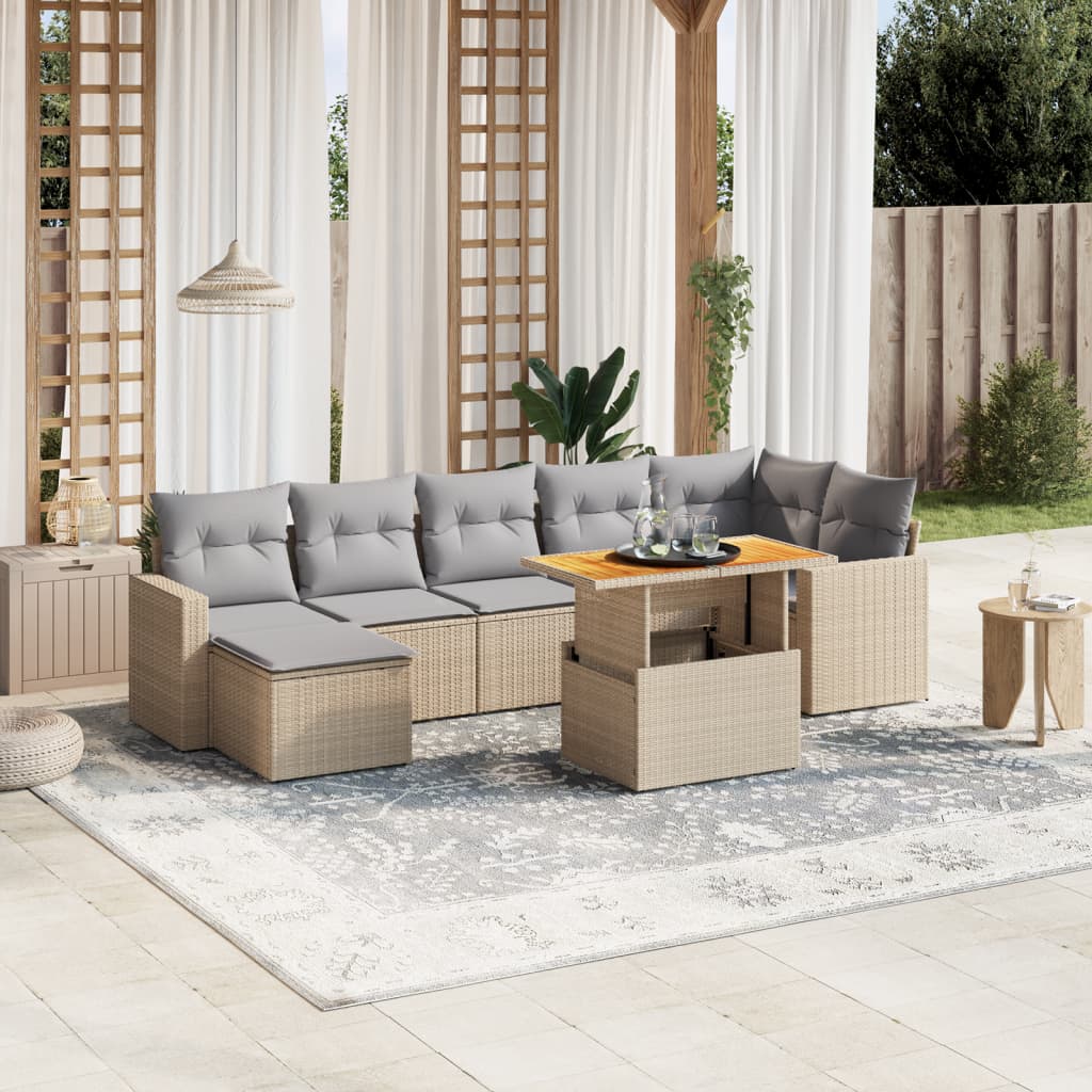 havesofasæt 8 dele med hynder polyrattan beige