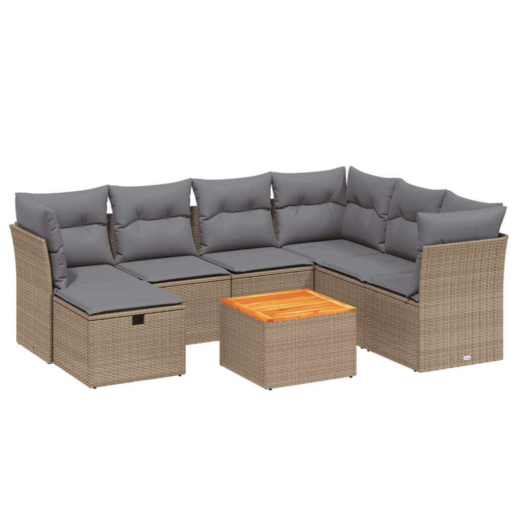 havesofasæt 8 dele med hynder polyrattan beige