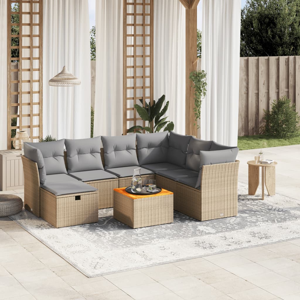 havesofasæt 8 dele med hynder polyrattan beige