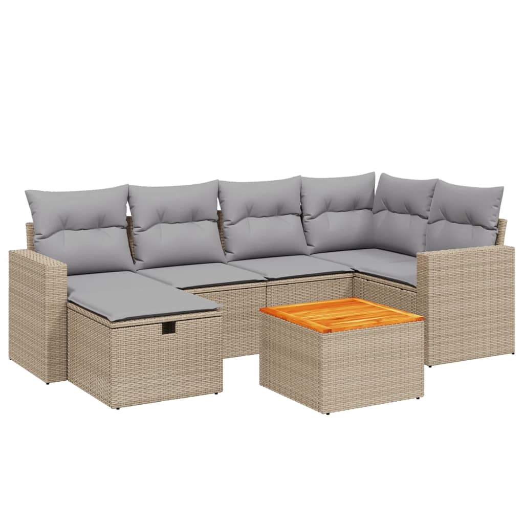 havesofasæt 7 dele med hynder polyrattan beige