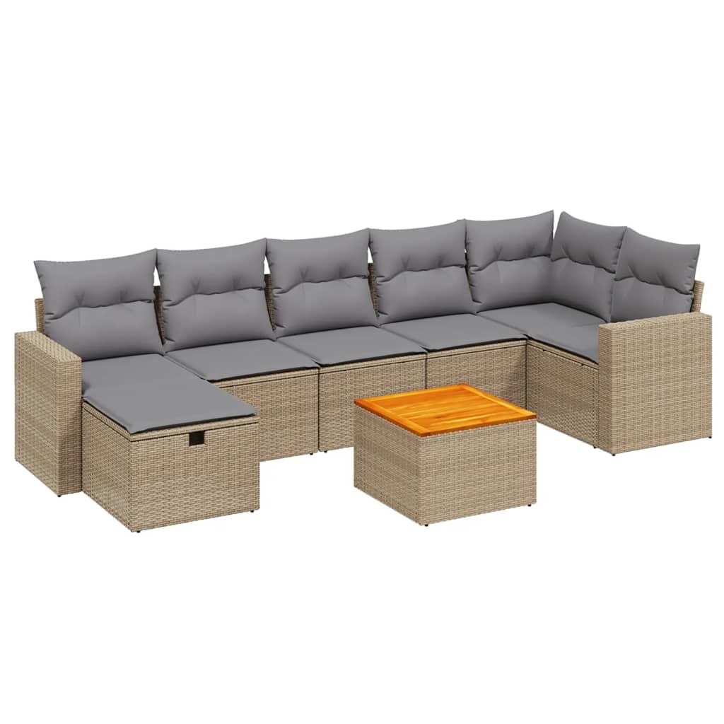 havesofasæt 8 dele med hynder polyrattan beige
