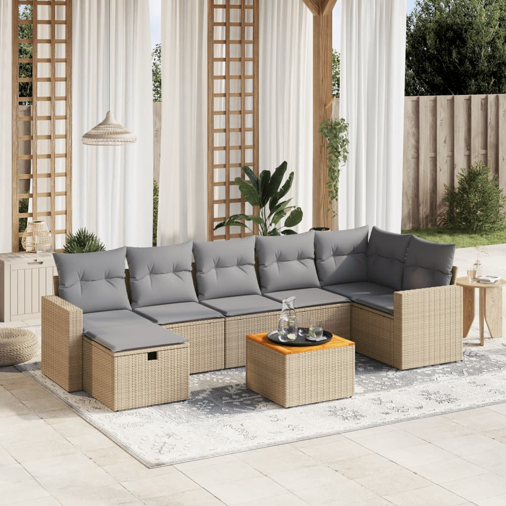 havesofasæt 8 dele med hynder polyrattan beige