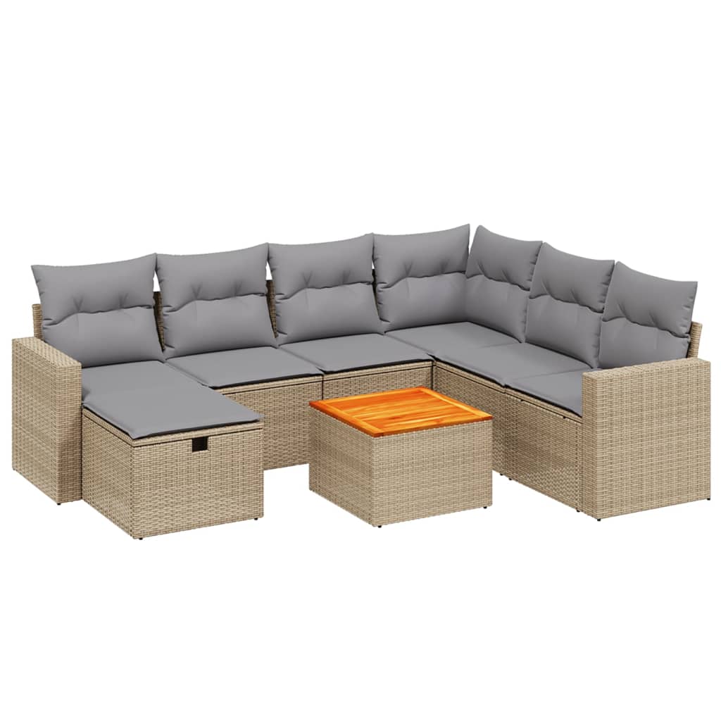 havesofasæt 8 dele med hynder polyrattan beige