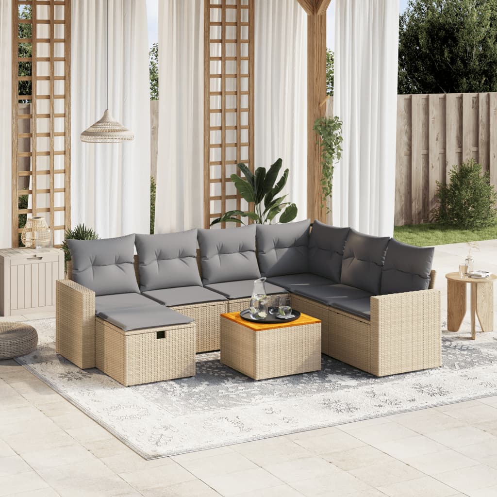 havesofasæt 8 dele med hynder polyrattan beige