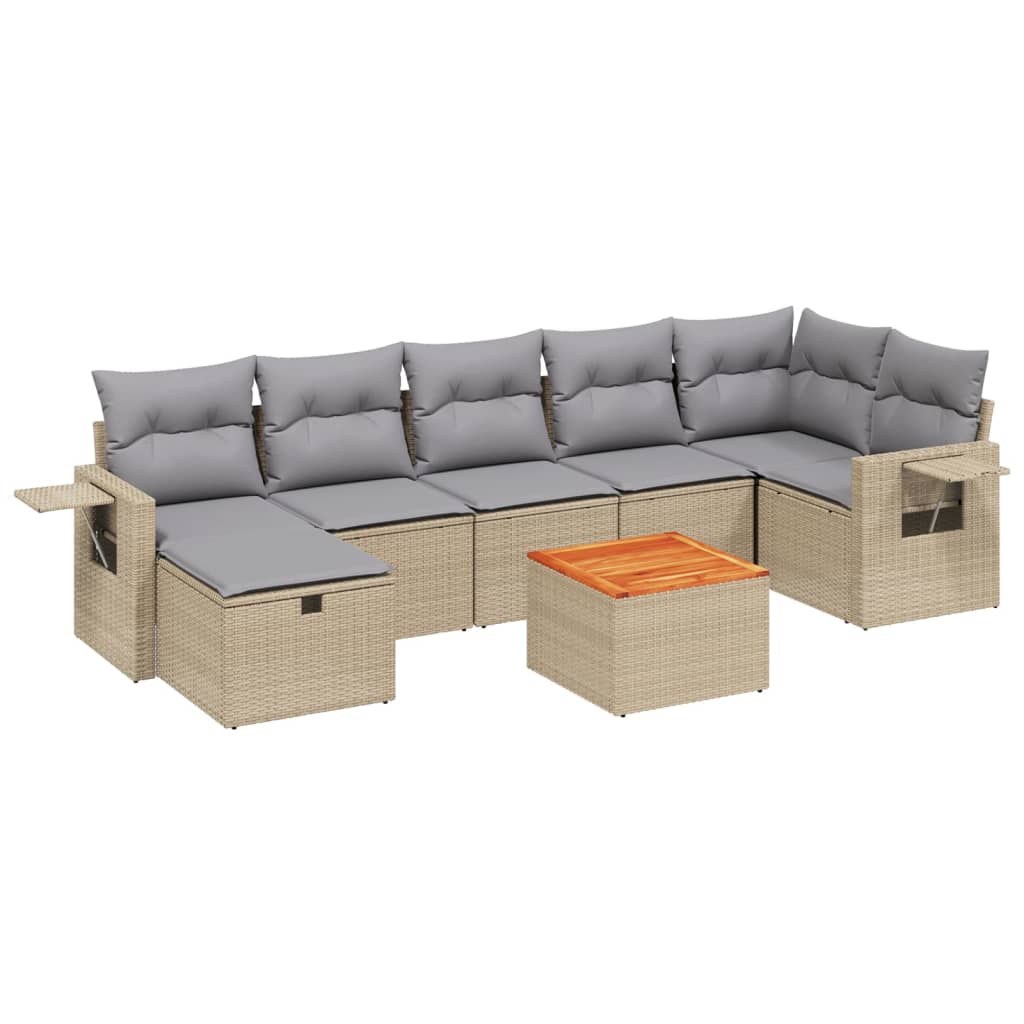 havesofasæt 8 dele med hynder polyrattan beige