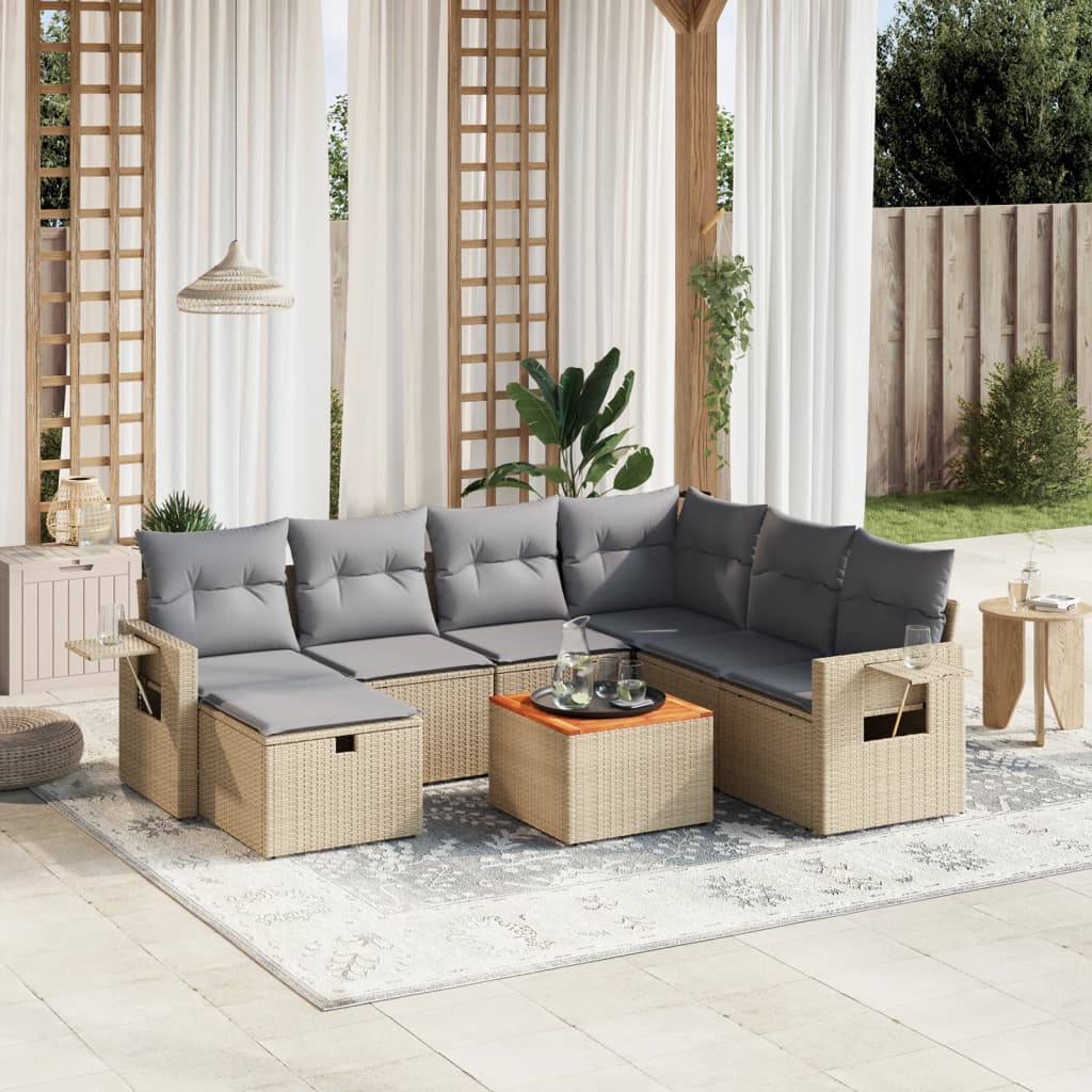 havesofasæt 8 dele med hynder polyrattan beige
