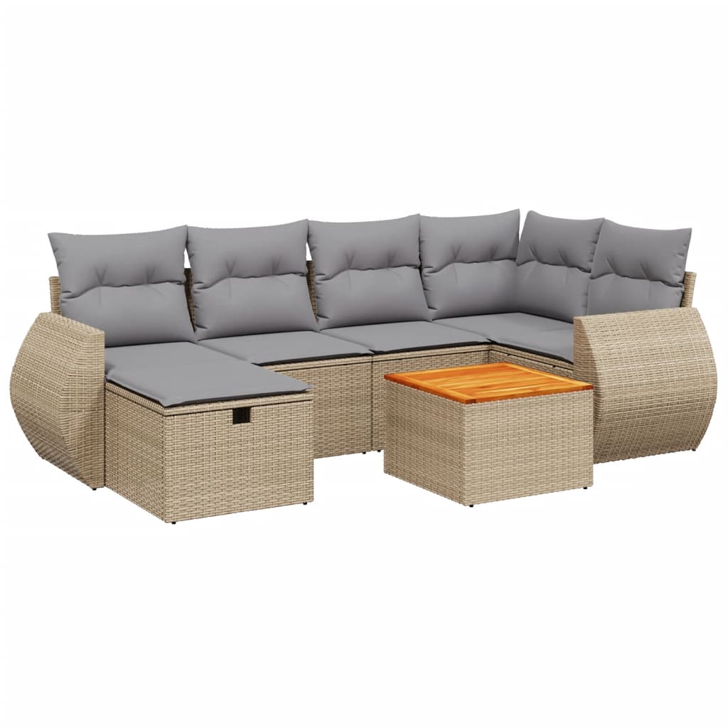 havesofasæt 7 dele med hynder polyrattan beige